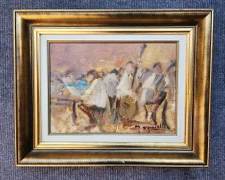 Original Abstract Musicians Oil Painting Signed Gilt Framed
