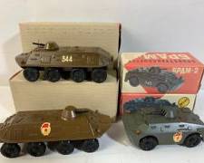 Rare Vintage Soviet Russia T-34-85 Military Tank and 6PAM-2 Tank Toys In Original Boxes - From Before USSR Collapse
