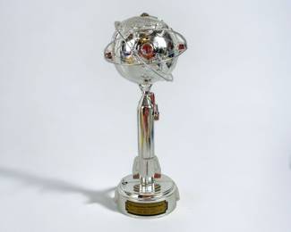 1964-1965 New York WorldÕs Fair Missile-Sphere Unisphere Savings Spring Action Coin Bank Stock No. 20 W/ Key & Original Box
