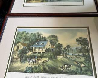 Set of 6 framed Currier & Ives 1886 lithograph s of 4 seasons