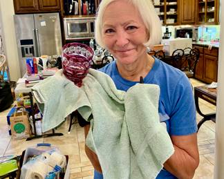 BARBARA CLEANED SO MUCH CRYSTAL!  WE WANT IT TO SHINE!
