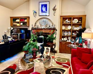 LET'S MOVE INTO THE MODERN LIVING ROOM.  JEWELRY TABLE WILL BE ON THE LEFT.