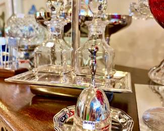 CHRISTOFLE BELL AND 2 SMALL DISHES.