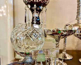 BOHEMIAN CUT TO CLEAR CRYSTAL LUSTER.  WATERFORD ROSE BOWL ON STAND.