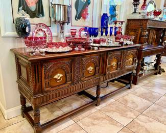 INTRICATELY CARVED ANTIQUE ENGLISH SIDEBOARD.  A TRUE BEAUTY!