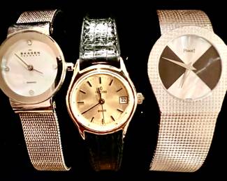 PIAGET MOTHER OF PEARL, CONCORD, AND SKAGEN LADY'S WATCHES.