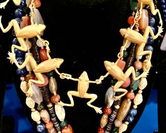 THE FROGS, THE FROGS!  AMBER, SHELL, POLISHED STONES.