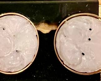 14K WHITE JADE EARRINGS.
