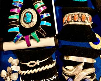 INDIAN PAWN STERLING CORAL, TURQUOISE, MALACHITE.