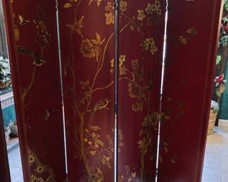 Hand Decorated Wood 4 Panel Asian Screens. 2 Available.