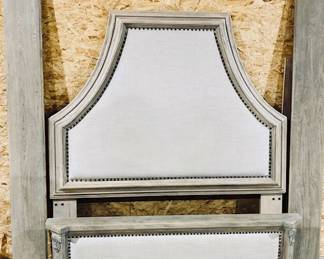 King Upholstered Antique Gray Headboard, Footboard and Side Rails.
