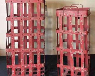 NEW Red Distressed Metal Baskets With Handles
