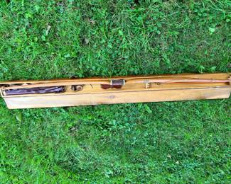 Vintage Indian Archery 68" Wooden Bow In Case With Two Arrows & Leather Quiver