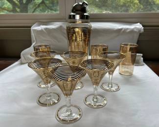 Exquisite Early Vintage Gold Striped Art Deco Cocktail Set