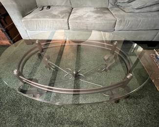 Glass Top Scrolled Metal Base Coffee Table