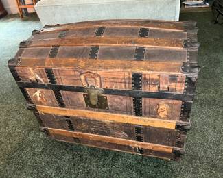 Circa 1870s Domed Top Wooden Trunk