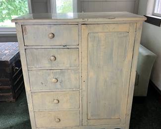 Antique Whitewashed Cupboard Or Pie Safe