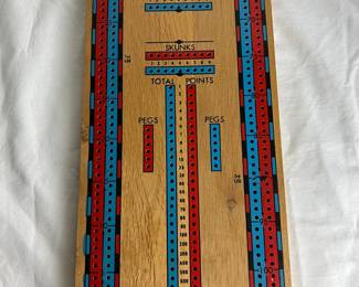 Vintage Cribbage Board With Pegs - Red & Blue