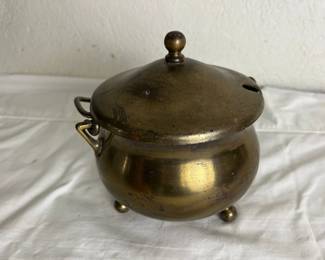 Solid Brass Lidded Pot With Three Feet