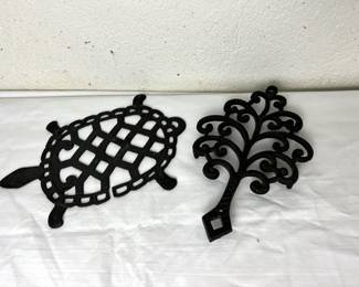 Turtle & Tree Form Antique Iron Trivets