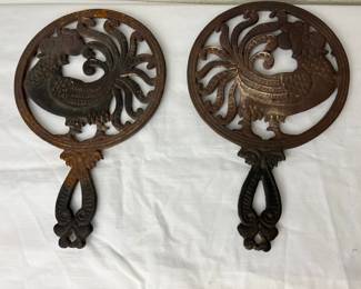 L.H. Bird Cast Iron Rooster Motif Trivets