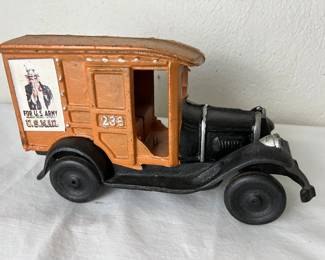 Vintage Cast Iron USPS Toy Army Mail Truck