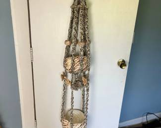 Vintage Two-Tier Macrame Hanging Planter Holder With Butterfly Detail