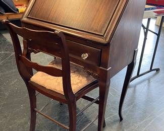 Mahogany Front Drop Desk w/ Chair 