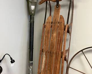 Wooden Sleigh & Old Portsmouth Single Parking Meter 