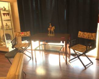 Formica Game Table and Bamboo Directors Chairs