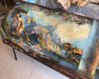 Antique Maxfield Parrish hand painted wall hanging
