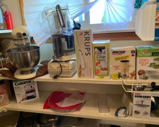 Kitchen Aid mixer, food processor, choppers