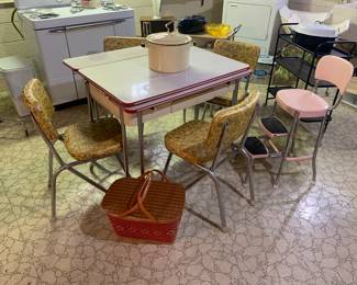 Porcelain table and set of mid century chairs
