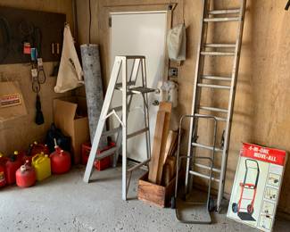 Ladders, gas cans, dolly
