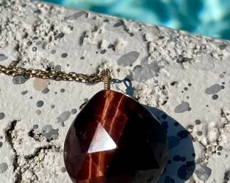 $48; tiger eye faceted-cut pendant on gold chain