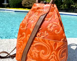 SOLD; Alexander backpack tote in two-tone orange and brown; excellent condition