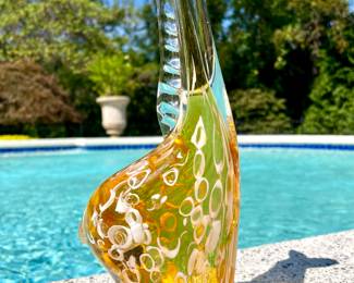 $70; 4 x 3 x 10; Murano-style giraffe glass figurine; minor chips along the bottom edge