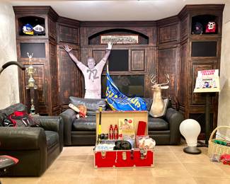 It's man cave season! Come shop these awesome items in person. Brand new games in the boxes, blue-tooth speakers, sports collectibles                                                                           $600; well-loved Crate and Barrel, black leather sofa;                    $350; well-loved Crate and Barrel, black leather chair
