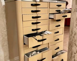 SOLD; vintage, metal, medical cabinet;                                                  lots of Halloween props at this sale starting at $6. 31 x 15 x 44