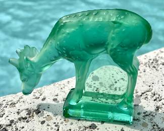 SOLD: each (2 available); Lalique signed crystal fawn (the one not pictured is a darker green)