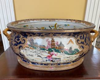 $250; 23 x 14 x 9; hand-painted Chinoiserie, porcelain footbath