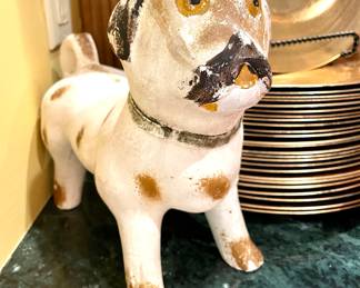 $150; 11 x 5 x 9; vintage ChalkWork pug statue