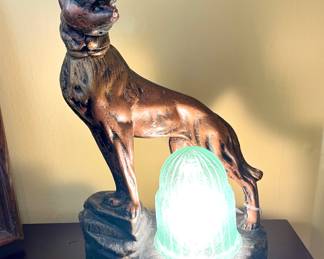 $100; 10 x 6 x 15; vintage dog chalk lamp