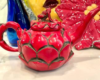 $36; 8 x 5 x 5; carved, resin, frog-on-lotus flower tea pot