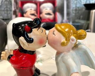 $24; 3" tall; Saints and Sinners kissing S&P set