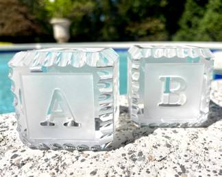 $36 each (2 available); 2" cubed; Waterford crystal alphanet block