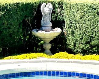 $600; 26 x 24 48; 2-piece concrete, angel fountain