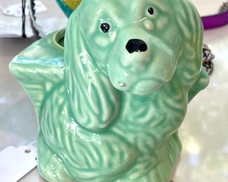 $38; vintage, ceramic, mint green dog planter