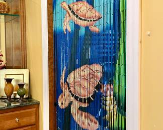 $42; painted, beaded curtain with tortoises; brand new