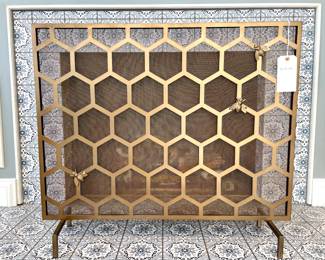 $250 each (2 available); 36 x 10 x 31; honeycomb, brushed-gold, bee fireplace screen; brand new by Grandinroad